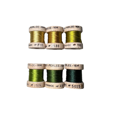 Au Ver A Soie- Soie Perlée- Green & Gold Collection- 6 Spools 100% Silk Thread