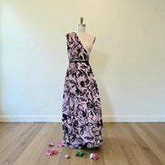 Atelier Jupe- Charcoal Flowers on Lilac Viscose Fabric- 57” Wide