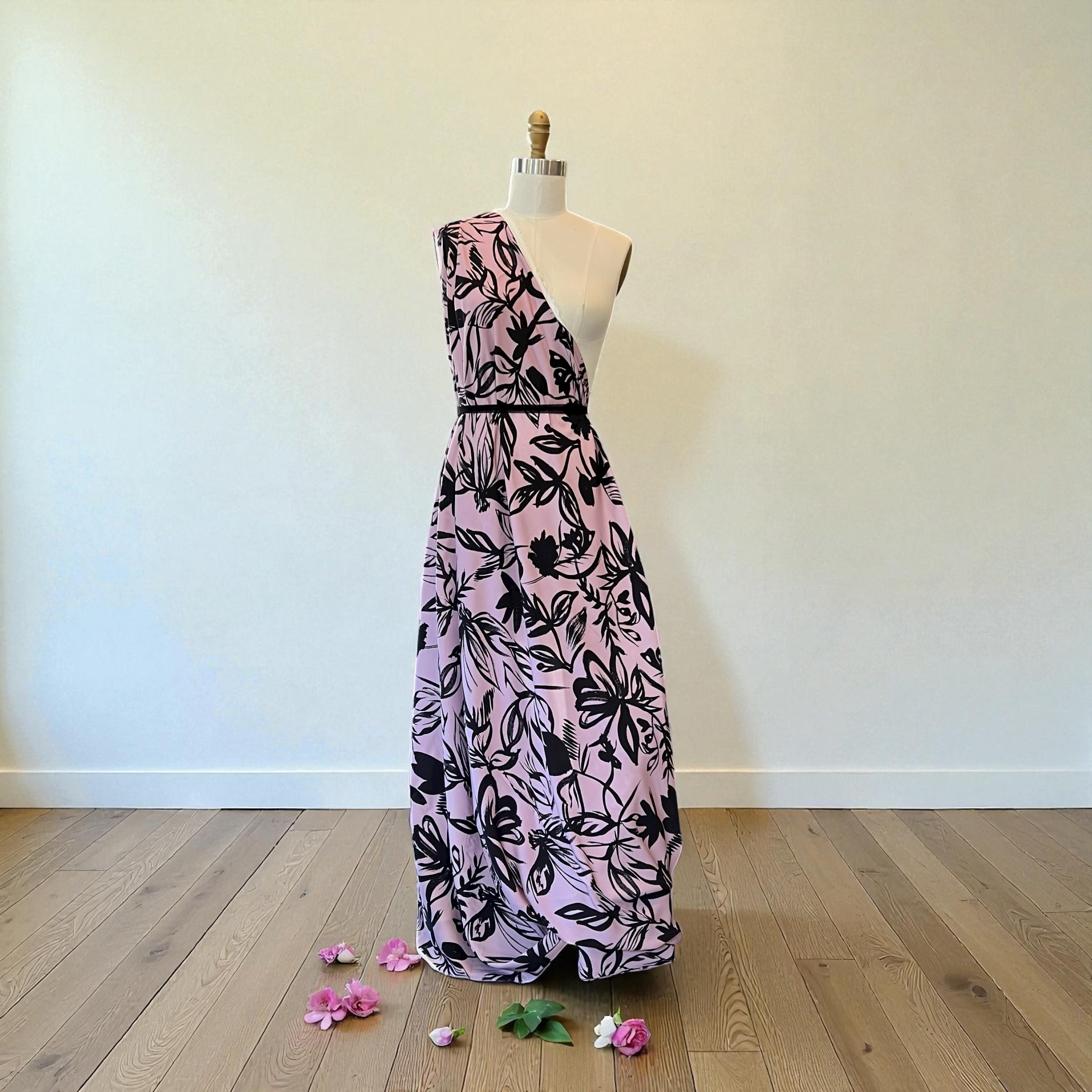 Atelier Jupe- Charcoal Flowers on Lilac Viscose Fabric- 57” Wide