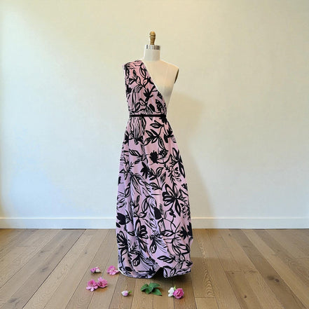 Atelier Jupe- Charcoal Flowers on Lilac Viscose Fabric- 57” Wide