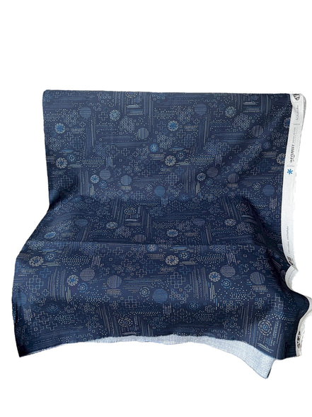 Navy Blue Sashiko Print Cotton Fabric - “Sashiko Craft Kurai"- Art Gallery- AGF