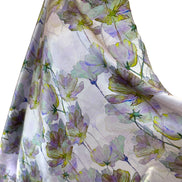 Purple, Chartreuse Floral on Pale Lilac- Silk Charmeuse- 53” Wide (1734)