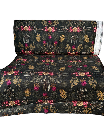 Magenta Roses, Gold- “Dreadful Delights Night"- Black- 44” Wide- Cotton Fabric- Halloween