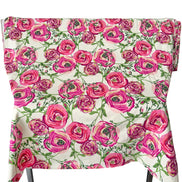 Fuchsia, Pink, Magenta, Green on Cream Jersey Knit Cotton Fabric- “Paradis Sweet”- BIG Florals