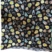 Colorful Oysters- Black- Chef’s Table- 44” Wide Cotton Fabric