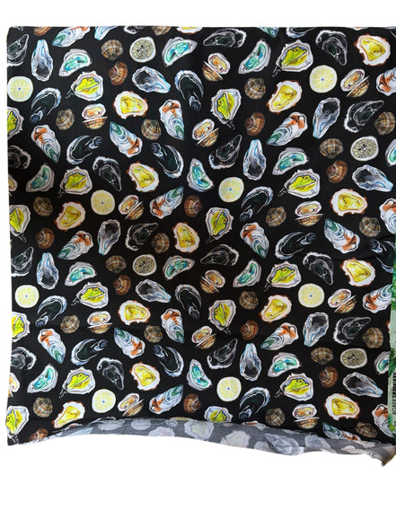 Colorful Oysters- Black- Chef’s Table- 44” Wide Cotton Fabric