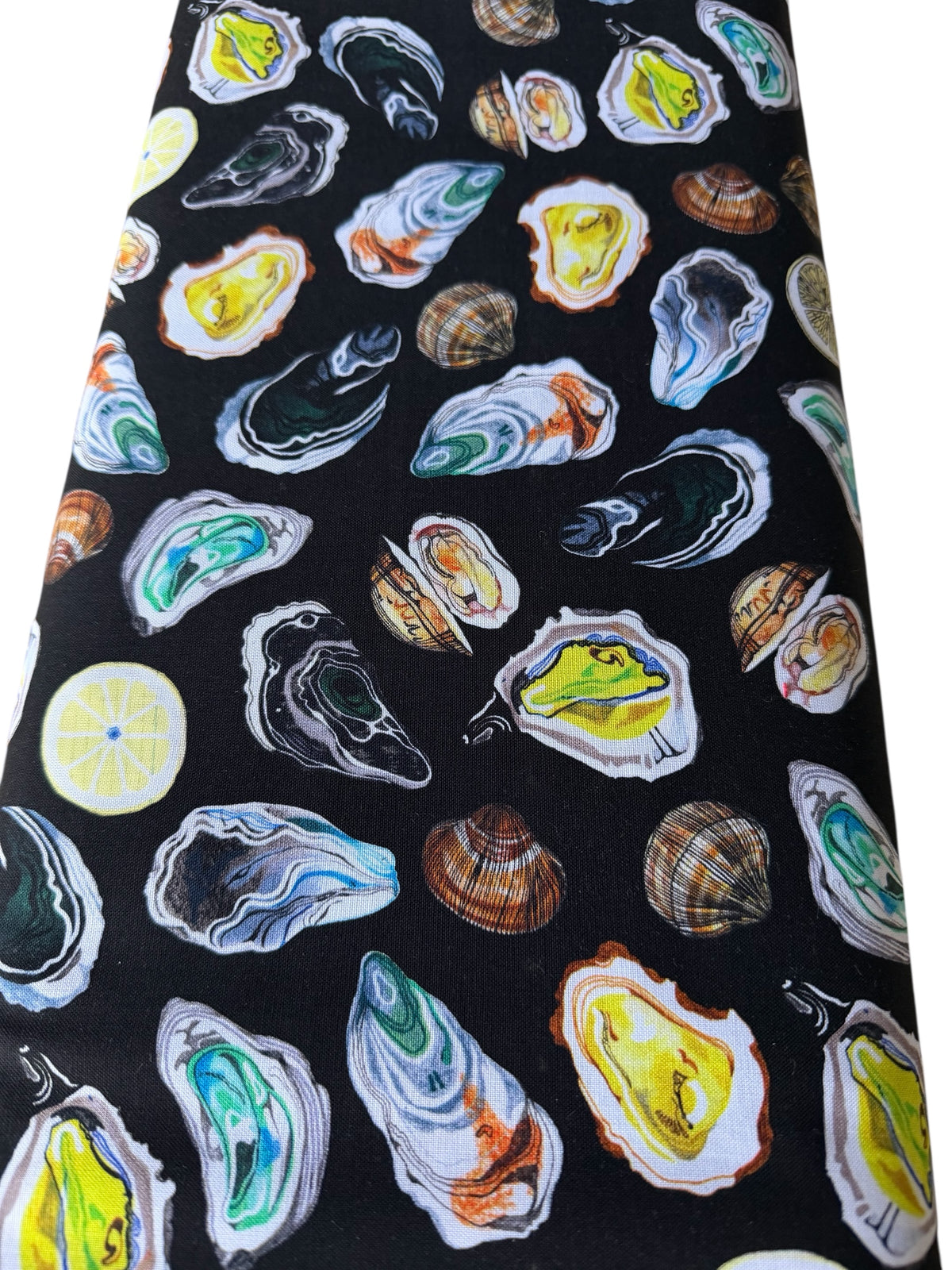 Colorful Oysters- Black- Chef’s Table- 44” Wide Cotton Fabric