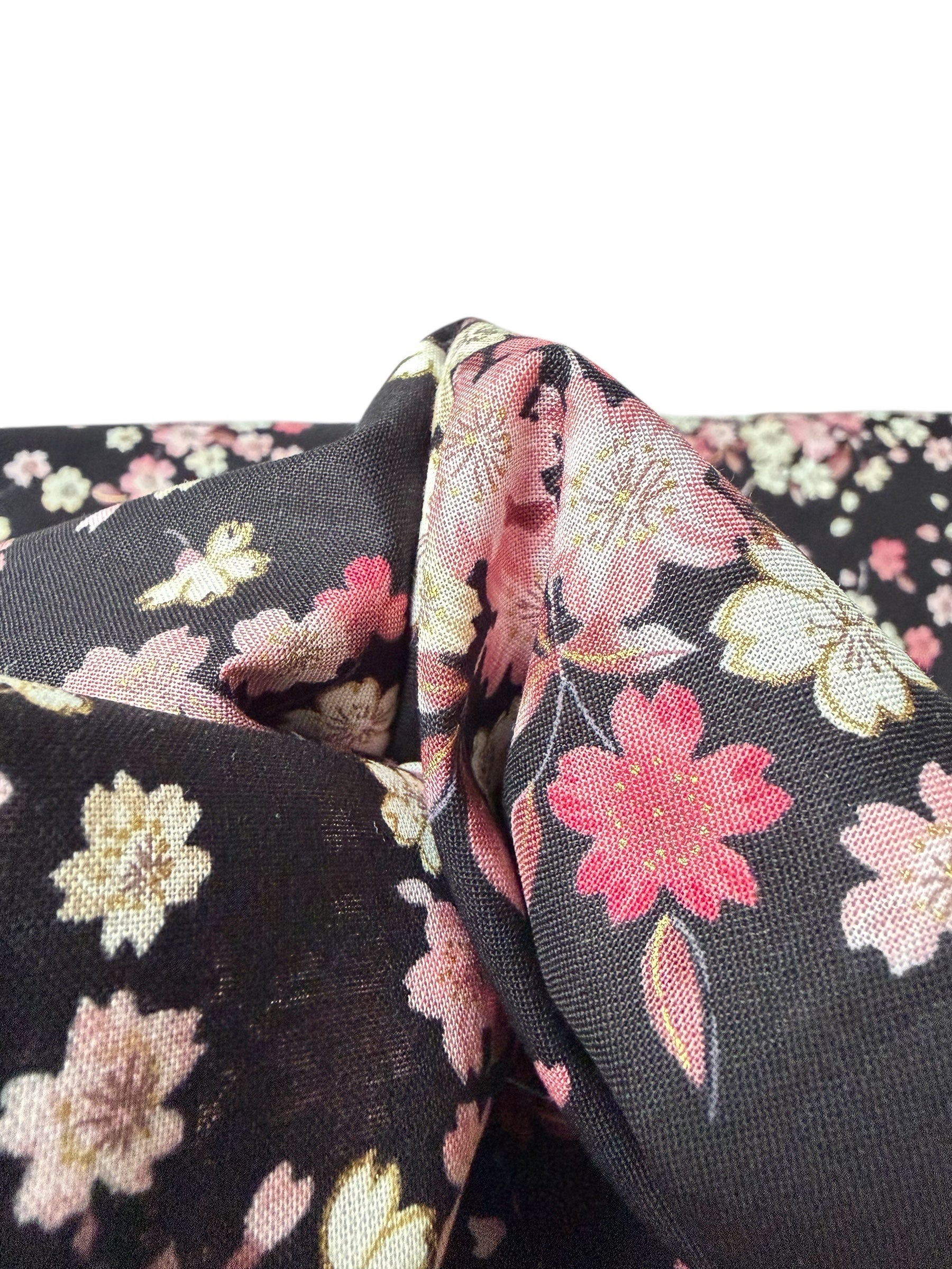 Kokka Japanese Sakura- 100% Cotton- 43” Wide- Subtle Metallic- Subtle Metallic- Pink, Black