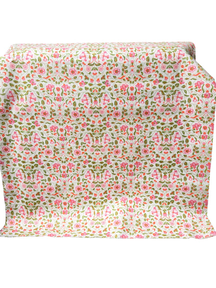 Dark Pink, Orange, Green Floral Print on Cream- Craft Garden Tapestry Trail A- Liberty Cotton- 44"