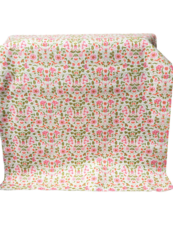 Dark Pink, Orange, Green Floral Print on Cream- Craft Garden Tapestry Trail A- Liberty Cotton- 44"