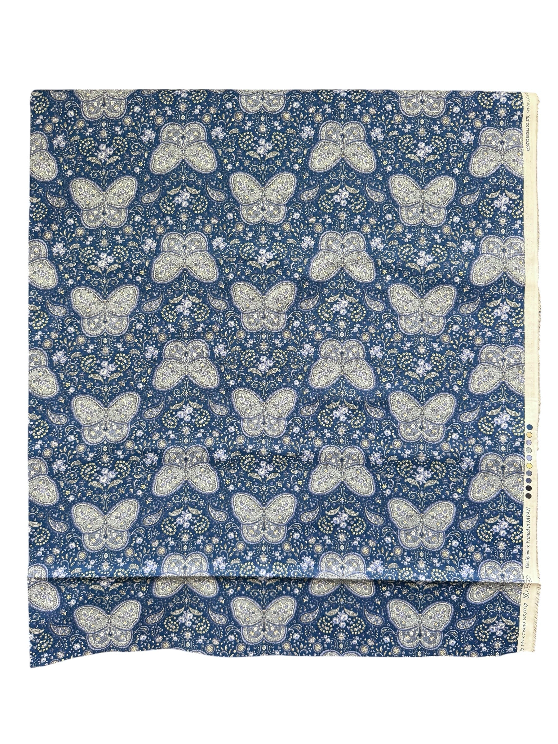 Butterflies, Paisley- Cotton Lawn 43”- KP9071-3E- Blue, Gray- Cosmo