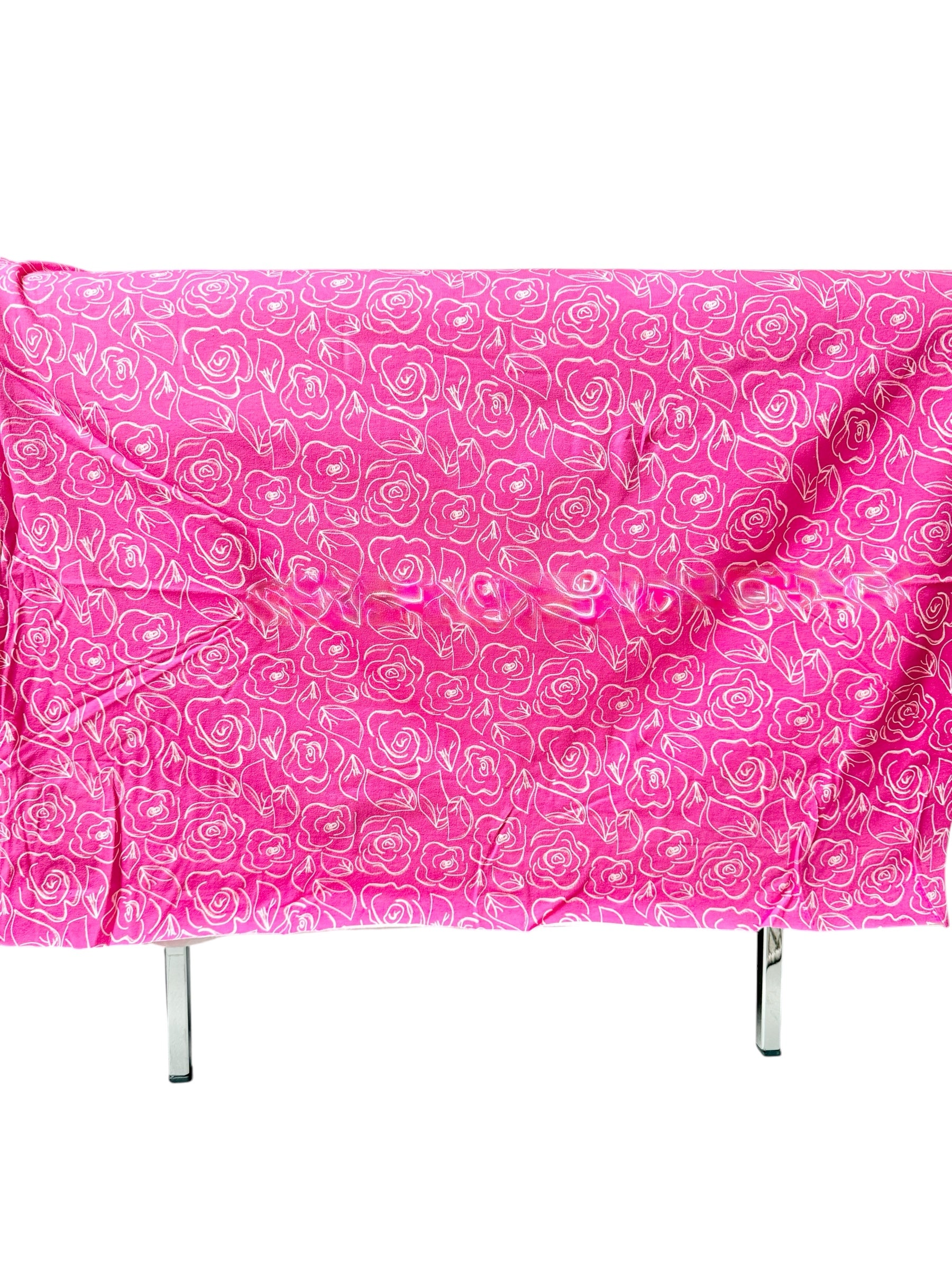 Hot Pink, White Floral Jersey KNIT Cotton Fabric- “Let’s Chalk Joyful”- 58