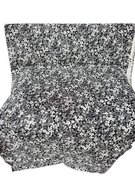 White, Black- Cotton Lawn- 42” Wide- Floral Print- Kokka