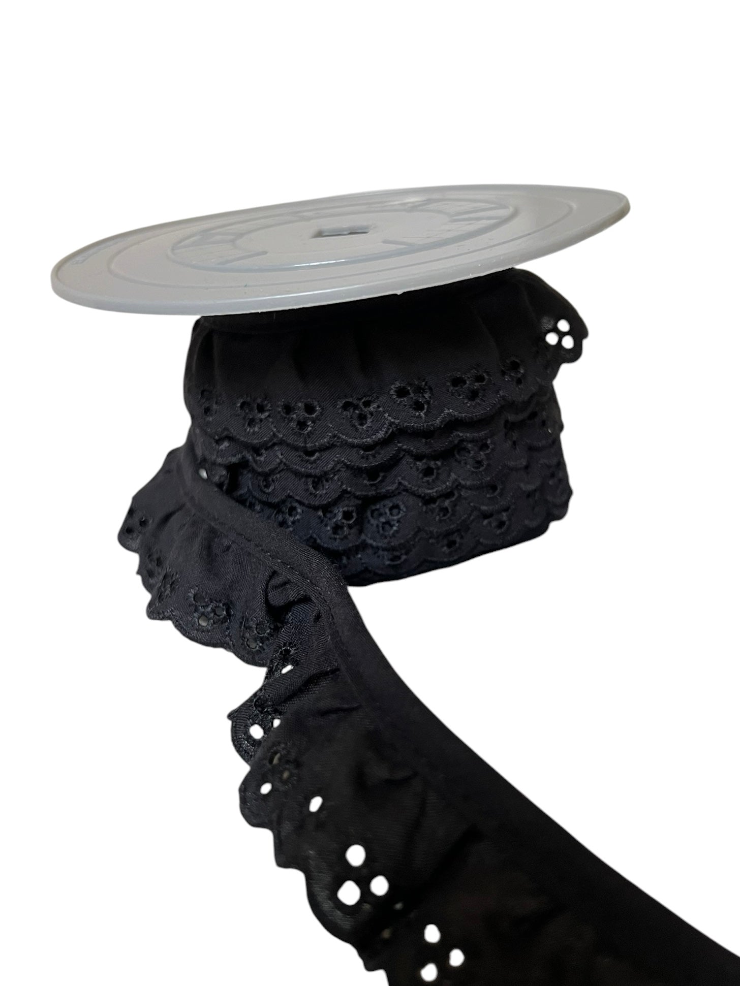 Black Cotton Ruffled Eyelet, 34MM or 1 1/3” Wide- 05270