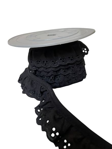 Black Cotton Ruffled Eyelet, 34MM or 1 1/3” Wide- 05270