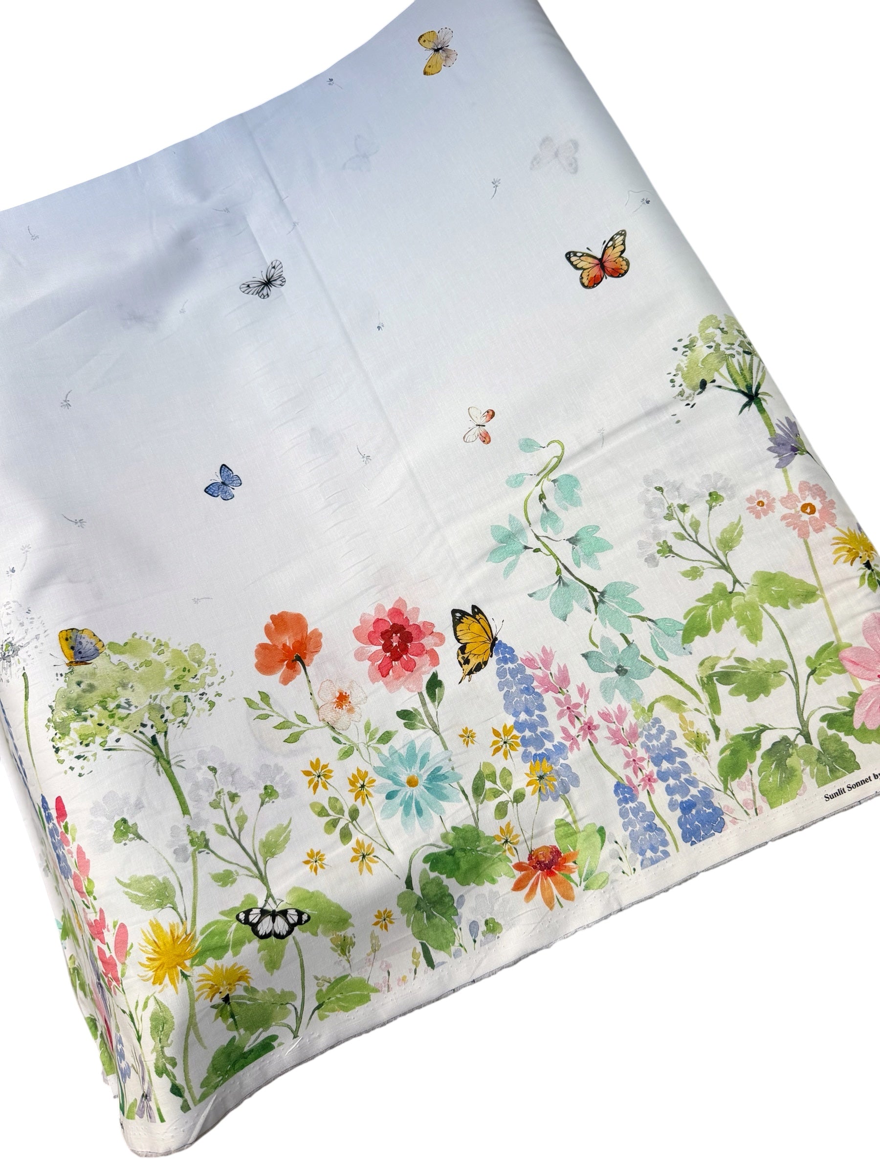Sunlit Sonnet Butterfly Garden- Double Border- Cream- Cotton Fabric- 44