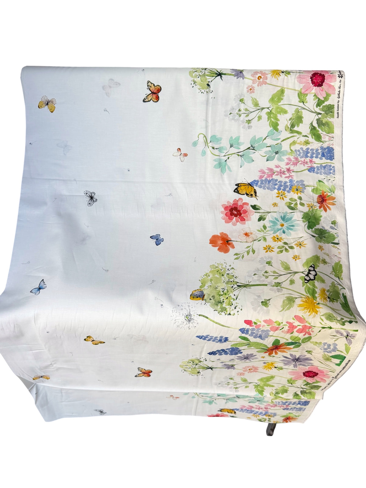 Sunlit Sonnet Butterfly Garden- Double Border- Cream- Cotton Fabric- 44
