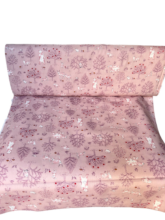 Girls Kids Land Cotton Poplin- Smoky Pink- 43"- Cosmo- Animals, Trees- 2600-3B
