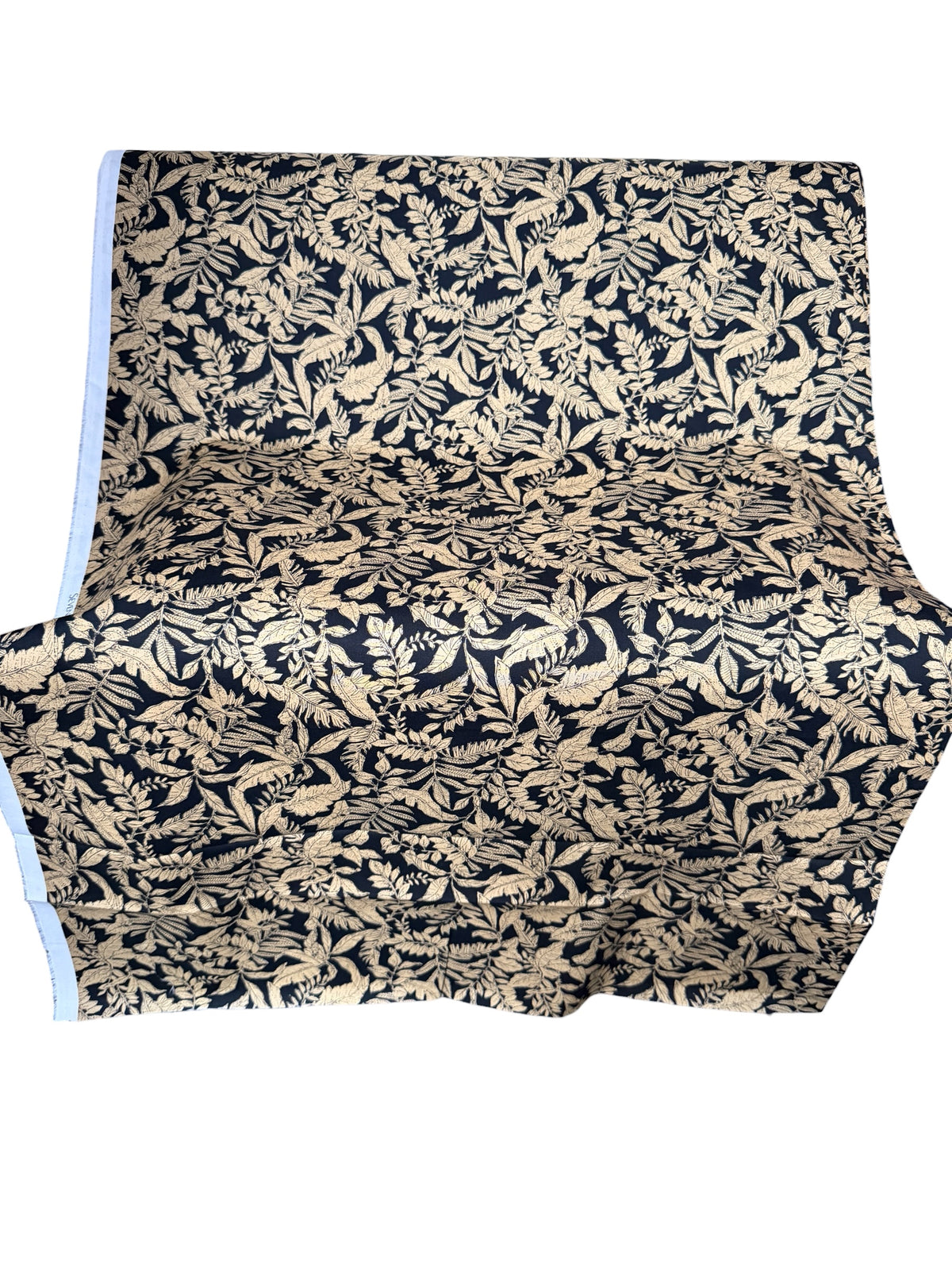 Black, Dark Tan Tropical Botanical Print Lightweight Cotton- 44”- Sevenberry