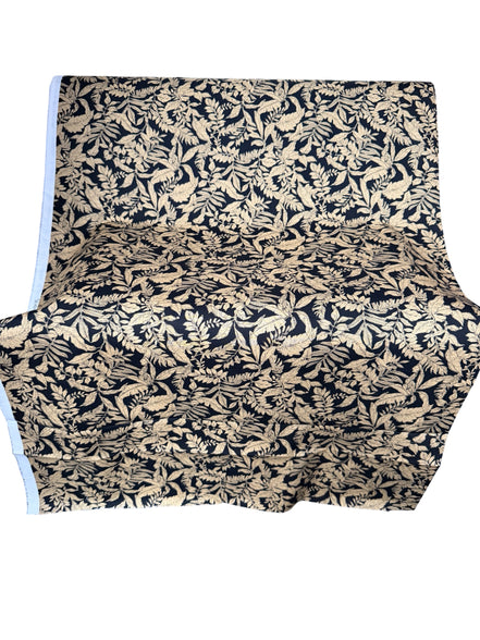 Black, Dark Tan Tropical Botanical Print Lightweight Cotton- 44”- Sevenberry