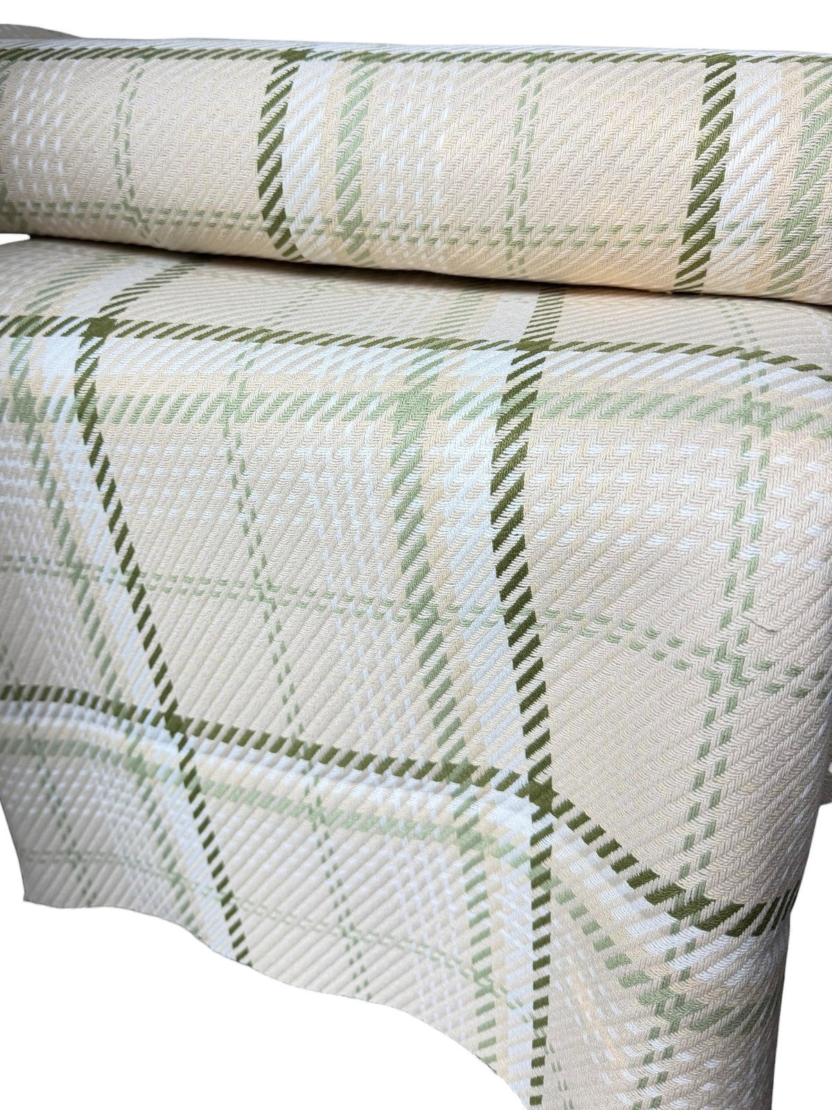 Olive Green, White, Ecru Cotton Woven Plaid- 44” Wide- Heavy for Blankets, Pillows, Wraps- “Straw
