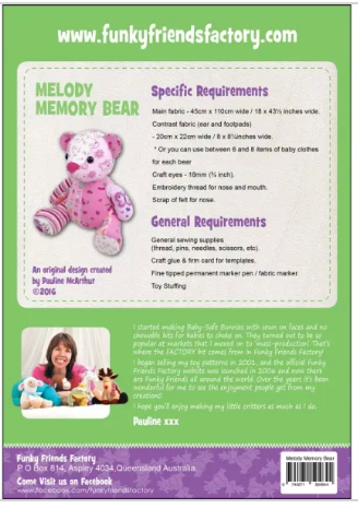 Melody Memory Bear Paper Pattern By Funky Friends Factory- Making Stuffed Toy Bear