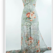 Green, Coral Floral Mousseline de Soie- 55