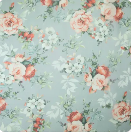 Green, Coral Floral Mousseline de Soie- 55