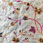Magenta, Orange, Brown on Steel Gray- Silk Embroidery on Silk Dupioni (1728)