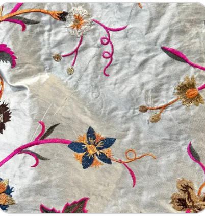 Magenta, Orange, Brown on Steel Gray- Silk Embroidery on Silk Dupioni (1728)