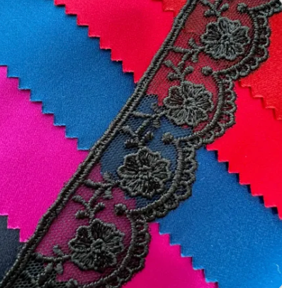 Black Embroidered Tulle Trim- 1.25"- (4119)