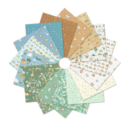 The Wild Ones- Jungle Animals, Rainbows- 16 Piece Fat Quarter FQ Bundle- Cotton