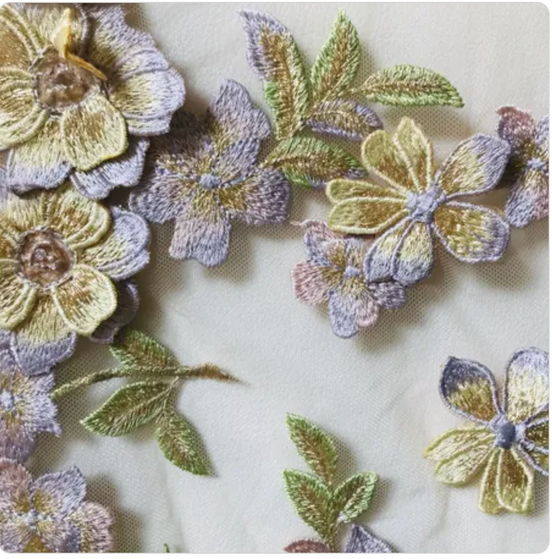 Purple, Gold and Colorful Embroidery on Tulle (1708)