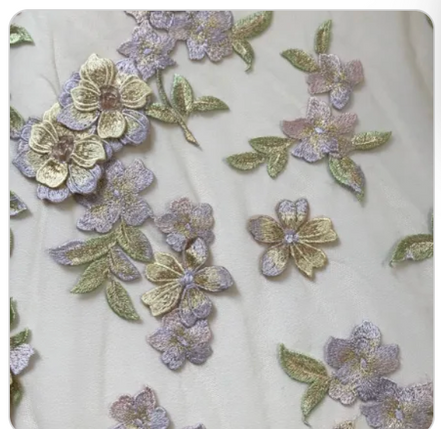 Purple, Gold and Colorful Embroidery on Tulle (1708)