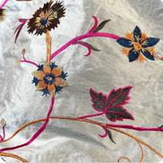 Magenta, Orange, Brown on Steel Gray- Silk Embroidery on Silk Dupioni (1728)